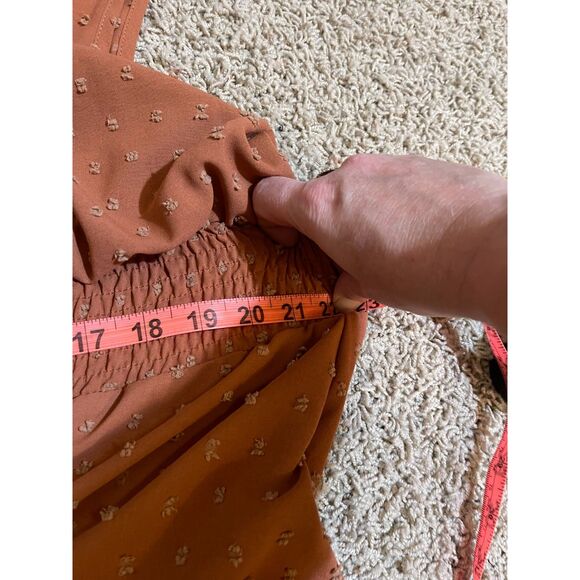 Burnt Orange Swiss Dot Shirred A-line Dress, size L - Picture 4 of 9